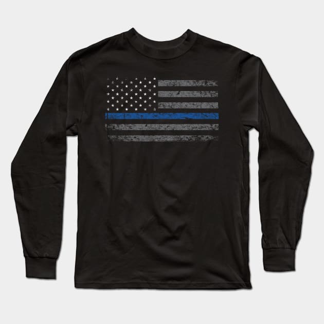 Thin Blue Line Flag Long Sleeve T-Shirt by MindsparkCreative